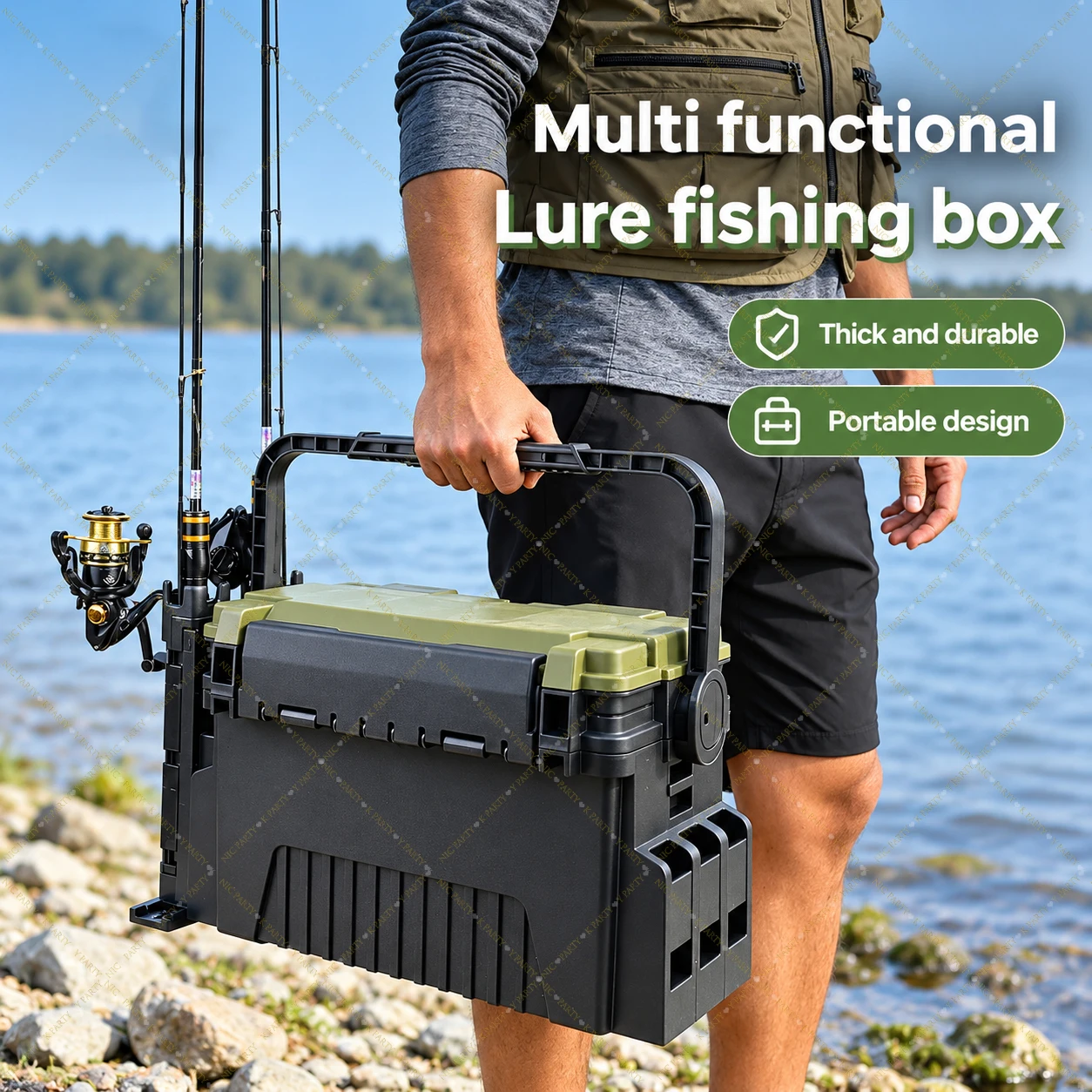 Fishing Kayak Crate - Große Angelbox mit Sitz, tragbar, doppelschichtig,